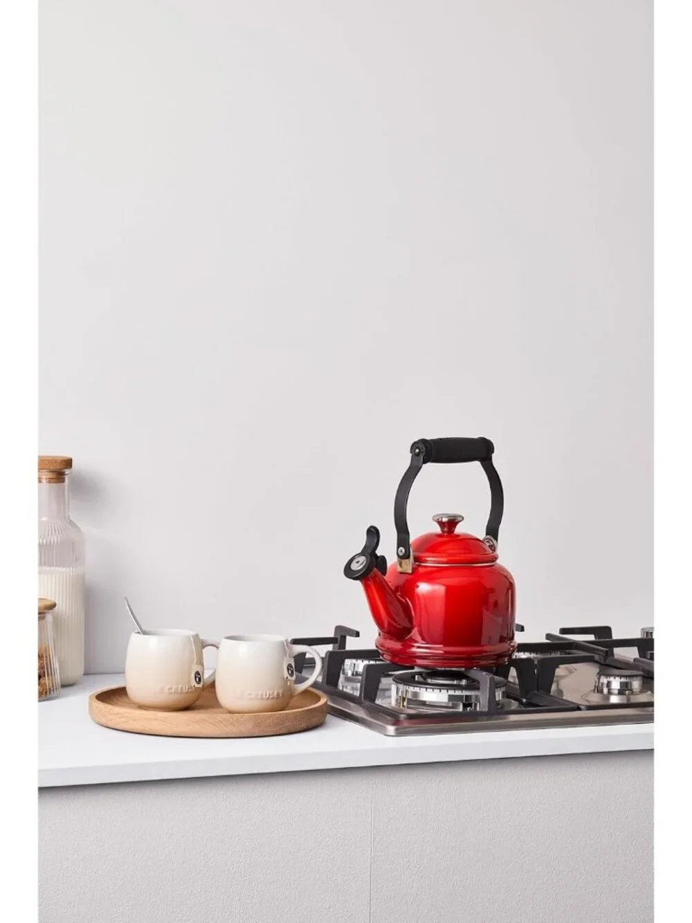 Cerise Red Enamel Steel Demi Teakettle 1.25QT Stainless steel Pot For Kitchen